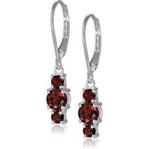 Sterling Silver Genuine and Created Gemstone Three Stone Birthstone Earrings
